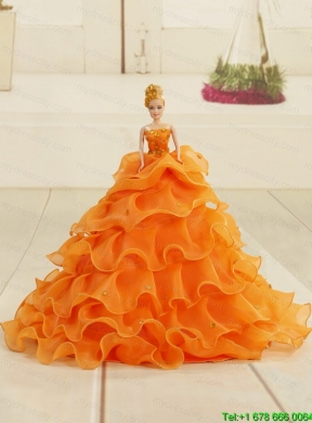 2015 Perfect Strapless Orange Quinceanera Dresses with Beading and Appliques