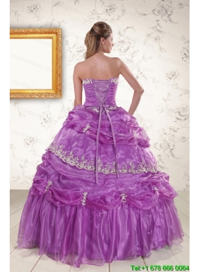 2015 Pretty Strapless Lilac Quinceanera Dresses with Appliques