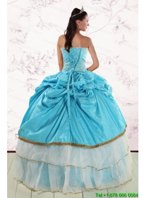 2015 Pretty Sweetheart Aqua Blue Quinceanea Dresses with Beading