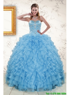 2015 Pretty Sweetheart Baby Blue Sweet 15 Dresses with Beading