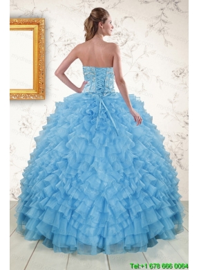 2015 Pretty Sweetheart Baby Blue Sweet 15 Dresses with Beading