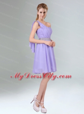 2015 Sassy Beaded and Ruched Short Bridesmaid Dress in Lavender