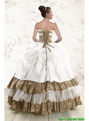 2015 Strapless Leopard Quinceanera Dresses with Hand Made Flower