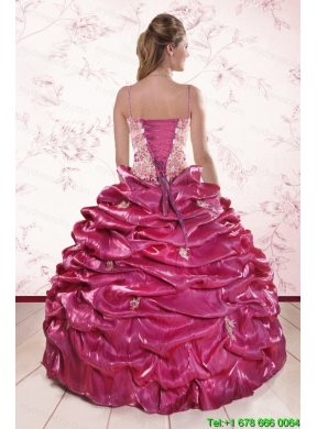 2015 Unique Appliques Quinceanera Dresses with Spaghetti Straps