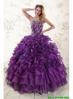 Beautiful Appliques Purple Strapless 2015 Quinceanera Dresses