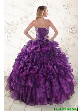 Beautiful Appliques Purple Strapless 2015 Quinceanera Dresses