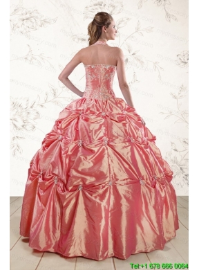 Beautiful Beading and Appliques Watermelon Red Sweet 16 Dresses