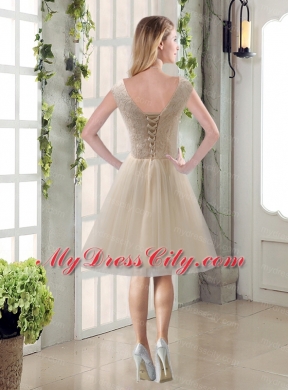 Beautiful Champagne Bowknot Princess Bridesmaid Dresses with V Neck