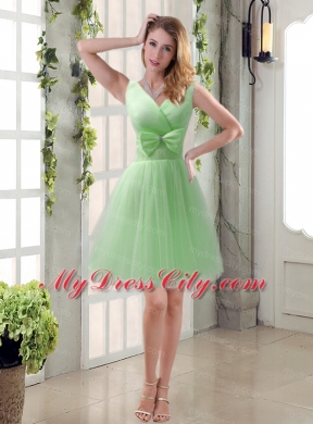 Beautiful Champagne Bowknot Princess Bridesmaid Dresses with V Neck