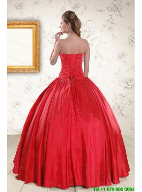 Cheap Red Strapless Sweet 16 Dresses with Beading