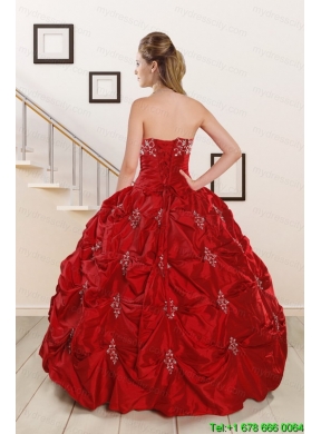 Cheap Sweetheart Appiques and Beaded 2015 Quinceanera Dresses in Red