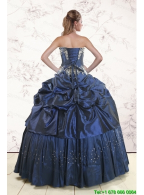 Embroidery and Pick Ups Cheap Quinceanera Dress in Navy Blue