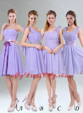 Gorgeous Mini Length Lavender Bridesmaid Dress with Ruching and Handmade Flower