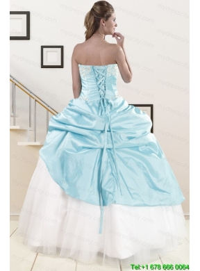 Pretty Blue and White Quinceanera Dresses with Beading and Pick Ups