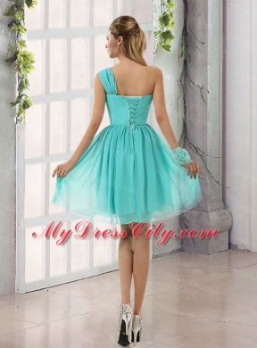 Natural One Shoulder A Line Ruching Lace Up Bridesmaid Dress