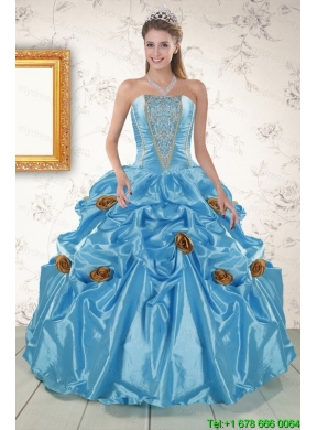 New Style Aqua Blue Quinceanera Dresses with Beading and Flowers