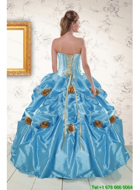 New Style Aqua Blue Quinceanera Dresses with Beading and Flowers