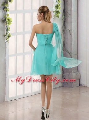 One Shoulder A Line Beading and Ruching Bridesmaid Dress with Lace Up