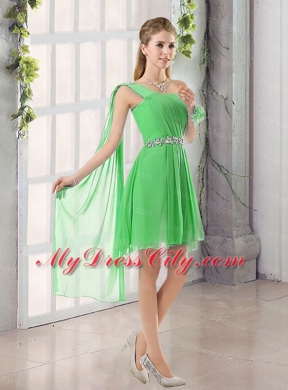 One Shoulder A Line Beading and Ruching Bridesmaid Dress with Lace Up