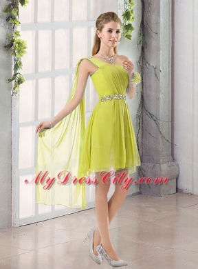 One Shoulder A Line Beading and Ruching Bridesmaid Dress with Lace Up