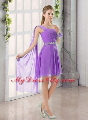 One Shoulder A Line Beading and Ruching Bridesmaid Dress with Lace Up