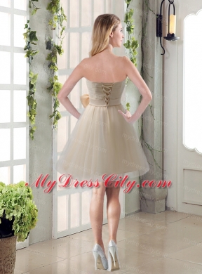 Simple Ruching Strapless Princess  Bridesmaid Dress with Bowknot