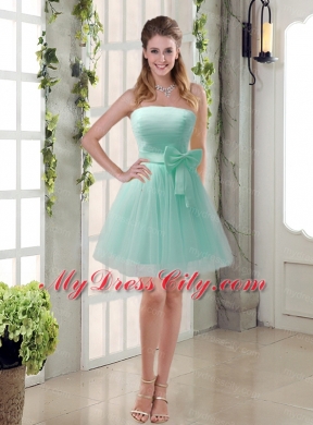 Simple Ruching Strapless Princess  Bridesmaid Dress with Bowknot