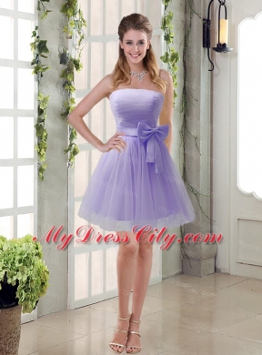 Simple Ruching Strapless Princess  Bridesmaid Dress with Bowknot