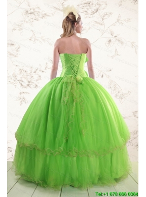 Spring Green  2015 Sweetheart Quinceanera Dresses with Beading and Bowknot