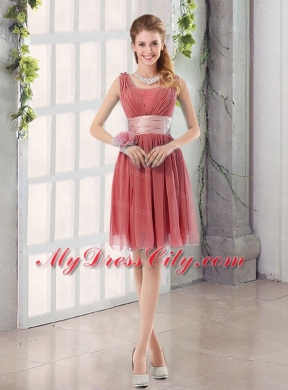 Straps Ruching Sweetheart A Line 2015 Elegant Bridesmaid Dress