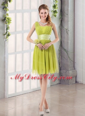 Straps Ruching Sweetheart A Line 2015 Elegant Bridesmaid Dress