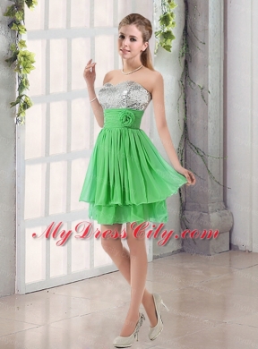 Sweetheart A Line Bridesmaid Dress with Sequins and Handle Made Flowers