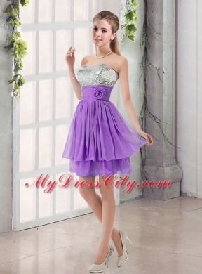 Sweetheart A Line Bridesmaid Dress with Sequins and Handle Made Flowers