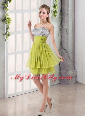 Sweetheart A Line Bridesmaid Dress with Sequins and Handle Made Flowers