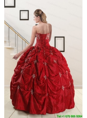 Wine Red Strapless 2015 Quinceanera Dresses with Appliques