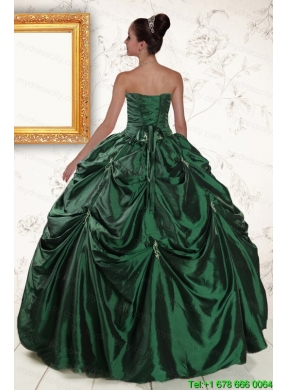 2015 Brand New Style Appliques Quinceanera Dresses in Dark Green