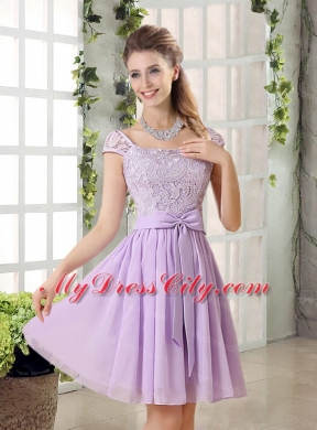 2015 Chiffon Bridesmaid Dress with Ruching Bowknot