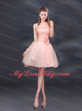 2015 Lace Up Organza Bridesmaid Dress with A Line