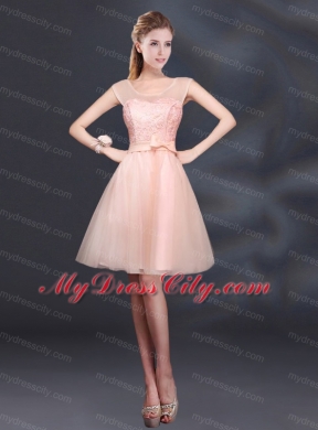 2015 Lace Up Organza Bridesmaid Dress with A Line