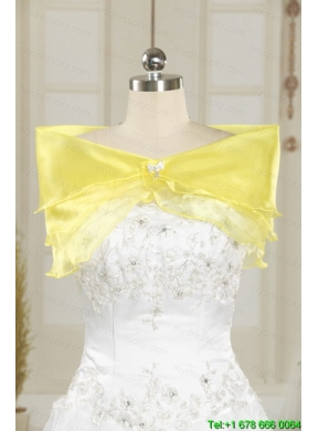 2015 Light Yellow Quinceanera Dress with Appliques and Ruffled Layers