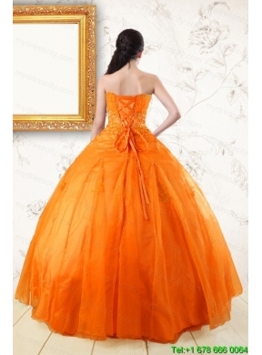 2015 Princess Orange Quinceanera Dresses with Appliques