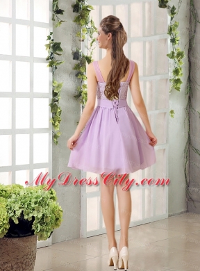 Perfect Bridesmaid Dress Ruching with Hand Made Flower in Lilac