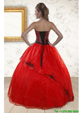 Red Appliques Strapless Quinceanera Dresses for 2015