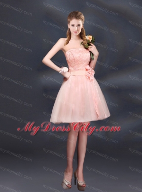 Strapless A Line Hand Made Flowers Bridesmaid Dress for 2015