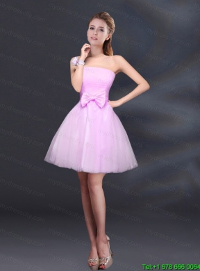 2015 Bowknot A Line Strapless Prom Dress with Lace Up