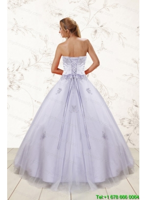 2015 Brand New Strapless Lavender Quinceanera Dresses with Appliques