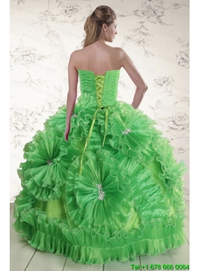 2015 Classical Sweetheart Green Quinceanera Dresses with Appliques and Ruffles