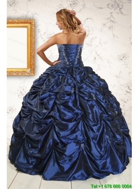 2015 Exclusive Appliques Navy Blue Quinceanera Dresses with Pick Ups