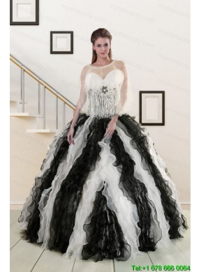 2015 Exclusive Black and White Quinceanera Dresses with Zebra and Ruffles