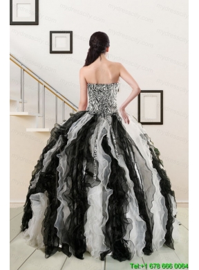 2015 Exclusive Black and White Quinceanera Dresses with Zebra and Ruffles